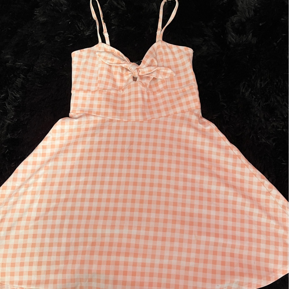 light pink and white plaid print dress